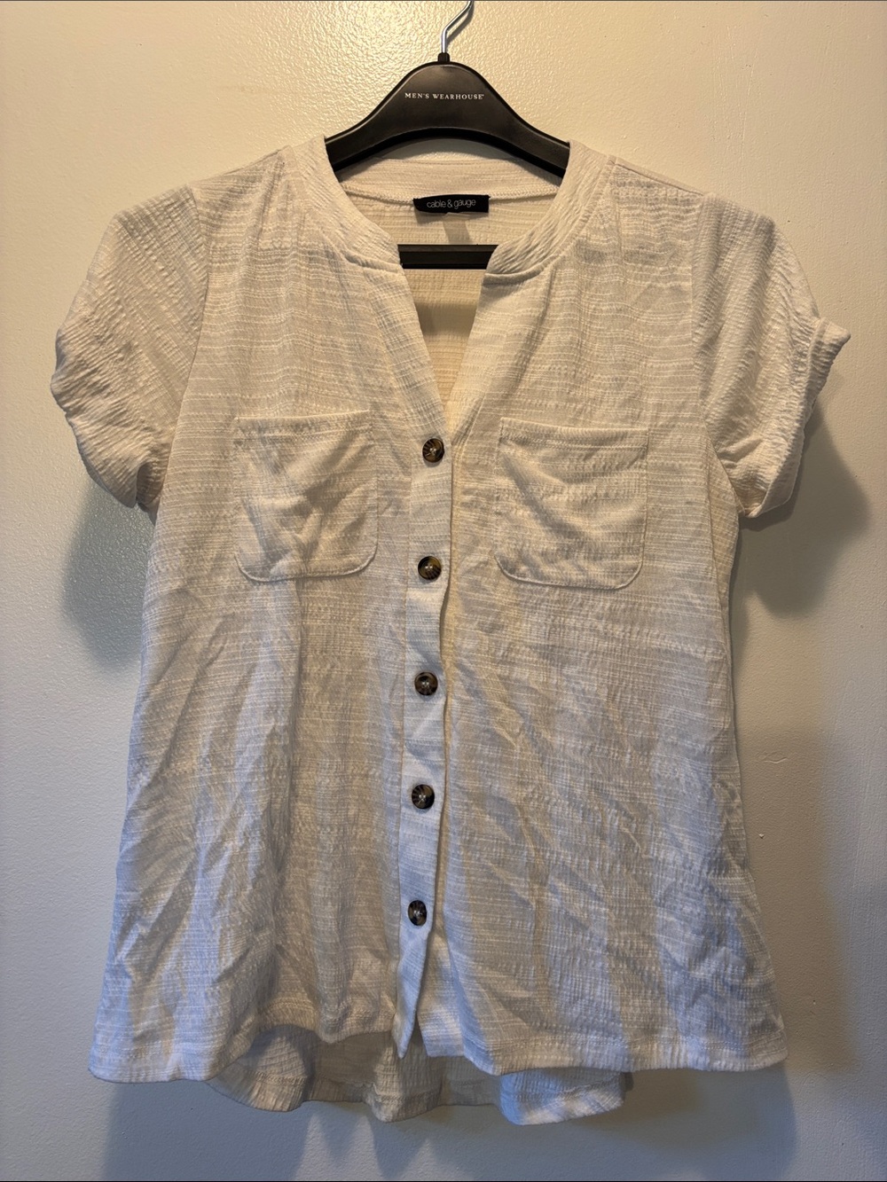 Cable & Gauge White Short-Sleeve Button Front Top